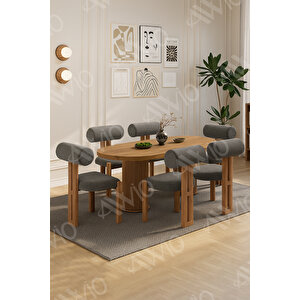 İcon Bohem Ayak 6'lı Metal Pofi Demonte Sandalye 80x160 Masa Sandalye Takımı Antrasit