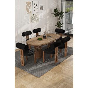 İcon Bohem Ayak 6'lı Metal Pofi Demonte Sandalye 80x160 Masa Sandalye Takımı Siyah