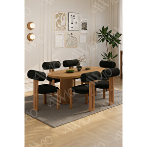 İcon Bohem Ayak 6'lı Metal Pofi Demonte Sandalye 80x160 Masa Sandalye Takımı Siyah