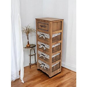 Ahşap Hasır Görünümlü 5 Çekmeceli Yıkanabilir Bezli Sebzelik Ve Çok Amaçlı Dolap (atlantik Çam)