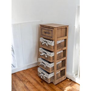 Ahşap Hasır Görünümlü 5 Çekmeceli Yıkanabilir Bezli Sebzelik Ve Çok Amaçlı Dolap (atlantik Çam)