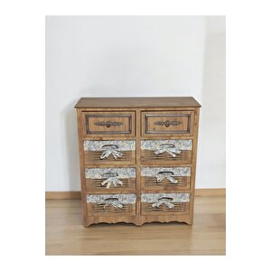 Ahşap 8 Çekmeceli Hasır Görünümlü Yıkanabilir Bezli Sebzelik (atlantik Çam)