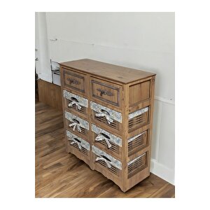 Ahşap 8 Çekmeceli Hasır Görünümlü Yıkanabilir Bezli Sebzelik (atlantik Çam)