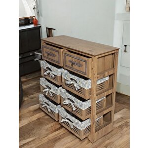 Ahşap Hasır Görünümlü 8 Çekmeceli Yıkanabilir Bezli Sebzelik Ve Çok Amaçlı Dolap (atlantik Çam)