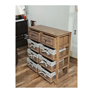 Ahşap 8 Çekmeceli Hasır Görünümlü Yıkanabilir Bezli Sebzelik (atlantik Çam)