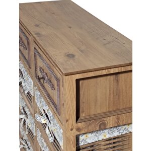 Woodluck Ahşap Hasır Görünümlü 8 Çekmeceli Yıkanabilir Bezli Sebzelik Ve Çok Amaçlı Dolap (atlantik Çam)