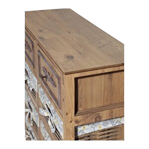 Ahşap 8 Çekmeceli Hasır Görünümlü Yıkanabilir Bezli Sebzelik (atlantik Çam)