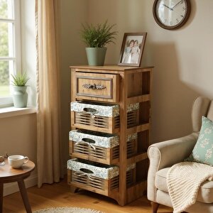 Ahşap 4 Çekmeceli Hasır Görünümlü Sebzelik Ve Çok Amaçlı Dolap (atlantik Çam)