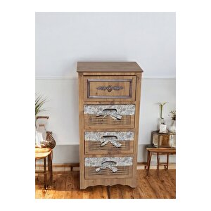 Ahşap 4 Çekmeceli Hasır Görünümlü Yıkanabilir Bezli Sebzelik (atlantik Çam)