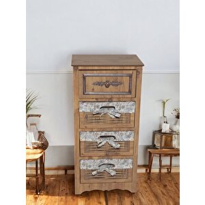 Ahşap 4 Çekmeceli Hasır Görünümlü Sebzelik Ve Çok Amaçlı Dolap (atlantik Çam)