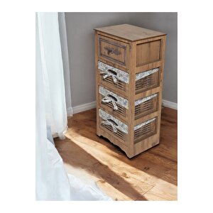 Ahşap 4 Çekmeceli Hasır Görünümlü Yıkanabilir Bezli Sebzelik (atlantik Çam)