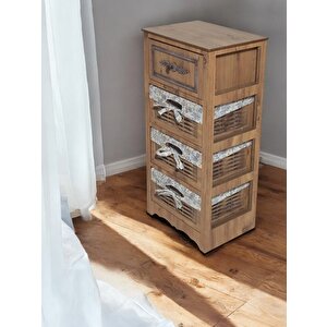 Ahşap 4 Çekmeceli Hasır Görünümlü Sebzelik Ve Çok Amaçlı Dolap (atlantik Çam)