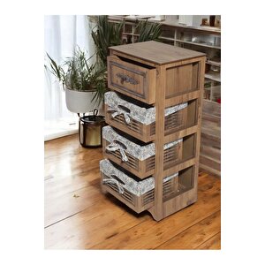 Ahşap 4 Çekmeceli Hasır Görünümlü Yıkanabilir Bezli Sebzelik (atlantik Çam)