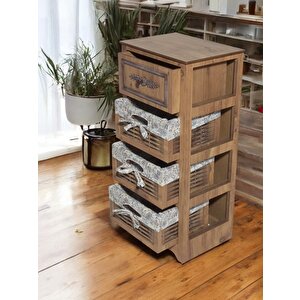 Woodluck Ahşap 4 Çekmeceli Hasır Görünümlü Sebzelik Ve Çok Amaçlı Dolap (atlantik Çam)