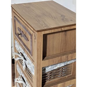 Woodluck Ahşap 4 Çekmeceli Hasır Görünümlü Sebzelik Ve Çok Amaçlı Dolap (atlantik Çam)