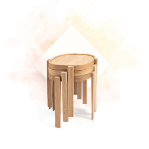 Milan Kare Üçlü Zigon Sehpa Meşe Meşe