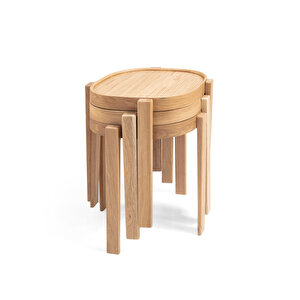 Milan Kare Üçlü Zigon Sehpa Meşe Meşe