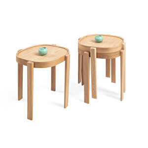 Milan Kare Üçlü Zigon Sehpa Meşe Meşe