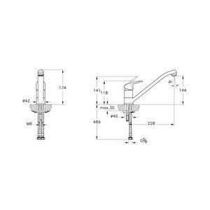 A43429 Flow Round Pencere Önü Eviye Bataryası, Krom