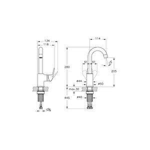 A43152 Flow Round Döner Borulu Lavabo Bataryası, Krom