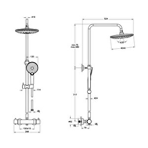 A4720536 Aquaheat Bliss 240 2f Termostatik Duş Sistemi, Mat Siyah