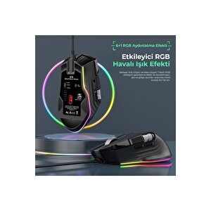 Mkespn X13 Gaming Mouse Kablolu 12400 Dpi 10 Tuş Makro Rgb Oyuncu Mouse Siyah