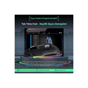 Mkespn X13 Gaming Mouse Kablolu 12400 Dpi 10 Tuş Makro Rgb Oyuncu Mouse Siyah