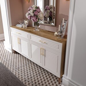 Panjurlu Mdf Membran Kapaklı 4 Kapaklı 2 Çekmeceli Konsol 180 Cm – Modern Aytaşı Ceviz