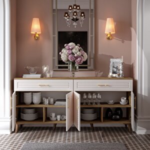 Panjurlu Mdf Membran Kapaklı 4 Kapaklı 2 Çekmeceli Konsol 180 Cm – Modern Aytaşı Ceviz