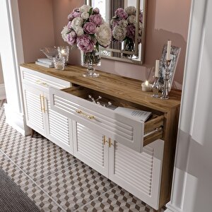 Panjurlu Mdf Membran Kapaklı 4 Kapaklı 2 Çekmeceli Konsol 180 Cm – Modern Aytaşı Ceviz