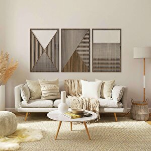 Ahşap Duvar Tablosu, 3 Parça Ahşap Modern Duvar Dekoru, Soyut Tünel Desen Duvar Paneli, Akasya 57x38 cm