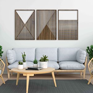 Ahşap Duvar Tablosu, 3 Parça Ahşap Modern Duvar Dekoru, Soyut Tünel Desen Duvar Paneli, Akasya 57x38 cm