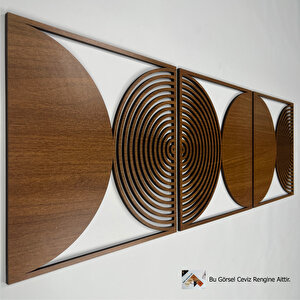 Ahşap Duvar Tablosu, 3 Parça Ahşap Modern Duvar Dekoru,yüzyıl Ortası Modern Desen Duvar Paneli, Ceviz 40,5x40,5 cm
