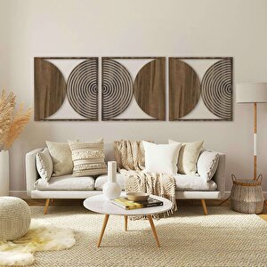 Ahşap Duvar Tablosu, 3 Parça Ahşap Modern Duvar Dekoru, Yüzyıl Ortası Modern Desen Duvar Paneli, Akasya 71x71 cm