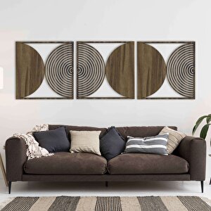 Ahşap Duvar Tablosu, 3 Parça Ahşap Modern Duvar Dekoru, Yüzyıl Ortası Modern Desen Duvar Paneli, Akasya 71x71 cm