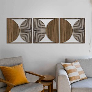 Ahşap Duvar Tablosu, 3 Parça Ahşap Modern Duvar Dekoru, Yüzyıl Ortası Modern Desen Duvar Paneli, Akasya 71x71 cm