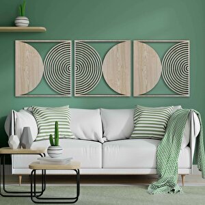 Ahşap Duvar Tablosu, 3 Parça Ahşap Modern Duvar Dekoru, Yüzyıl Ortası Modern Desen Duvar Paneli, Akçaağaç 71x71 cm
