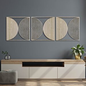 Ahşap Duvar Tablosu, 3 Parça Ahşap Modern Duvar Dekoru, Yüzyıl Ortası Modern Desen Duvar Paneli, Akçaağaç 71x71 cm