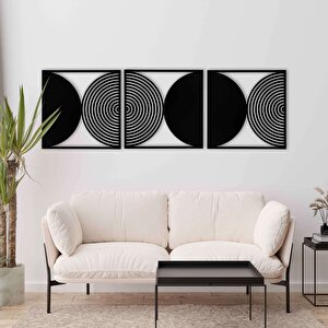 Ahşap Duvar Tablosu, 3 Parça Ahşap Modern Duvar Dekoru, Yüzyıl Ortası Modern Desen Duvar Paneli, Siyah 40,5x40,5 cm