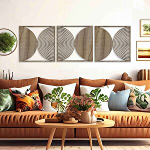 Ahşap Duvar Tablosu, 3 Parça Ahşap Modern Duvar Dekoru, Yüzyıl Ortası Modern Desen Duvar Paneli, Mostar 58,5x58,5 cm