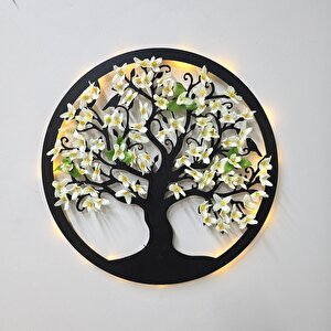 Led Işıklı Ve Beyaz Sakura Hayat Ağacı Tablo 40cm - Siyah