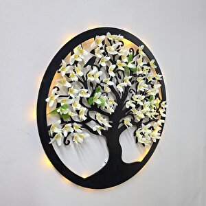 Led Işıklı Ve Beyaz Sakura Hayat Ağacı Tablo 40cm - Siyah