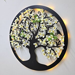 Led Işıklı Ve Beyaz Sakura Hayat Ağacı Tablo 40cm - Siyah