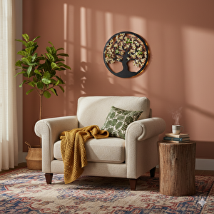 Led Işıklı Ve Beyaz Sakura Hayat Ağacı Tablo 40cm - Siyah