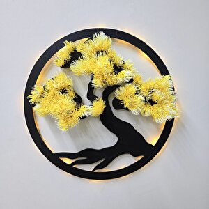 Led Işıklı Ve Sarı Bonsai Ağaç Tablo 40cm - Siyah