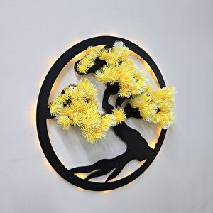 Led Işıklı Ve Sarı Bonsai Ağaç Tablo 40cm - Siyah