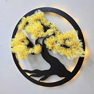 Led Işıklı Ve Sarı Bonsai Ağaç Tablo 40cm - Siyah