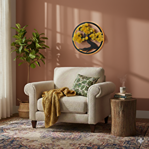 Led Işıklı Ve Sarı Bonsai Ağaç Tablo 40cm - Siyah