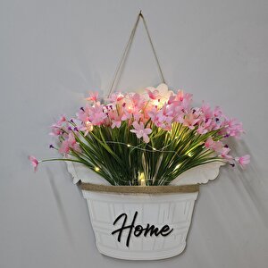 Led Işıklı Ve Pembe Nergis Çiçekli Kapı Ve Duvar Dekoru