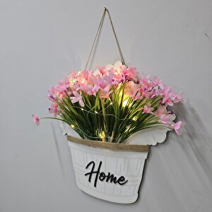 Led Işıklı Ve Pembe Nergis Çiçekli Kapı Ve Duvar Dekoru